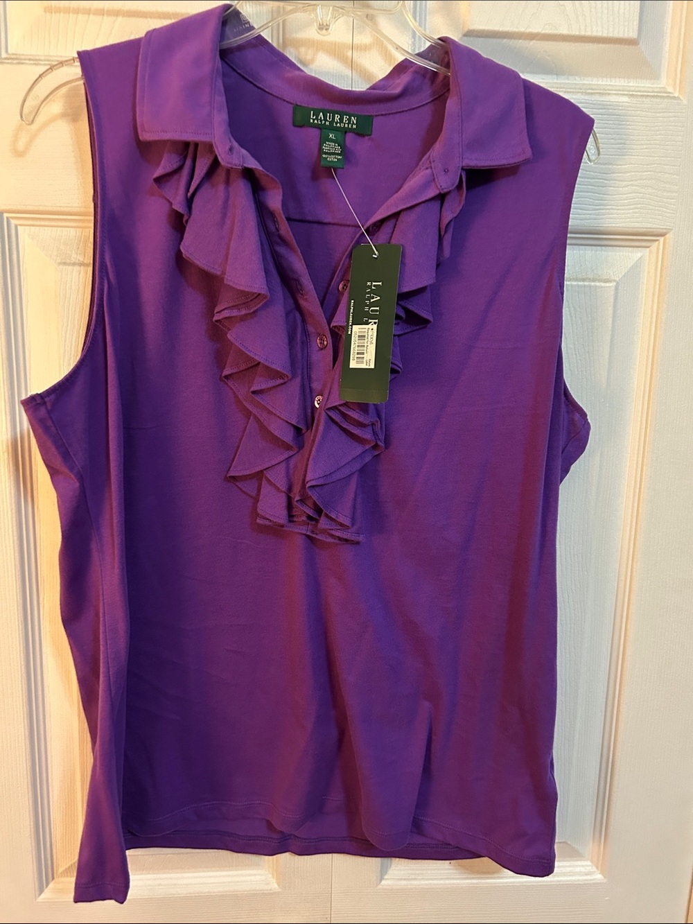 LAUREN Ralph Lauren Purple Ruffle-Front Sleeveless Polo Camisole